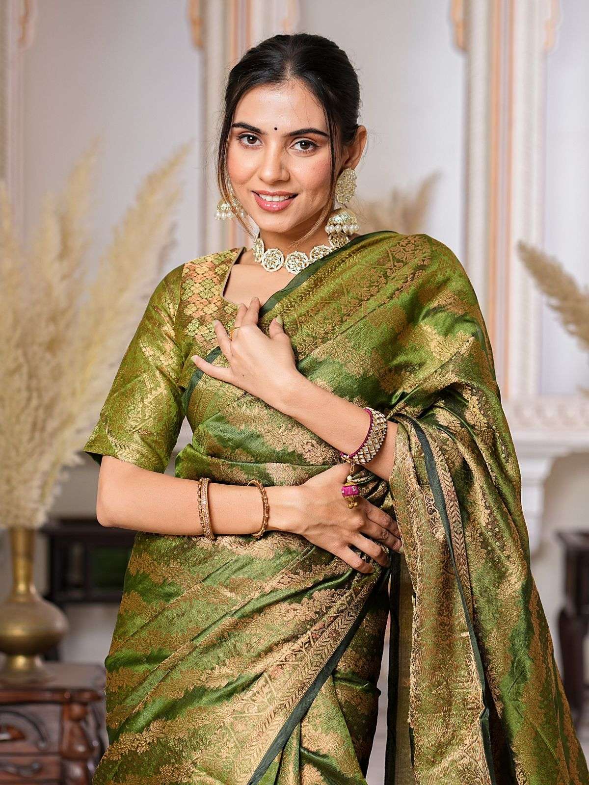 Mehandi GreenColor Pure Organza Saree 